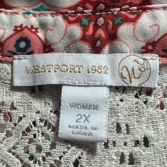 Westport 1962 Red & Blue Button-Down Tank Top Lace Back Panel Womens Sz 2X BOHO - Picture 3 of 7
